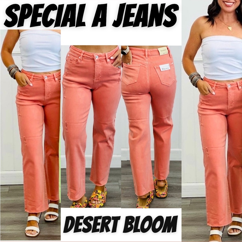 🆕🧡SPECIAL A: DESERT FLOWER Straight Leg Stretch Crop Jeans 7/28 9/29